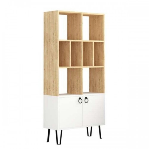 Mobile Libreria in Legno Bianco Rovere con Ante Moderna Scaffali Ufficio Sala