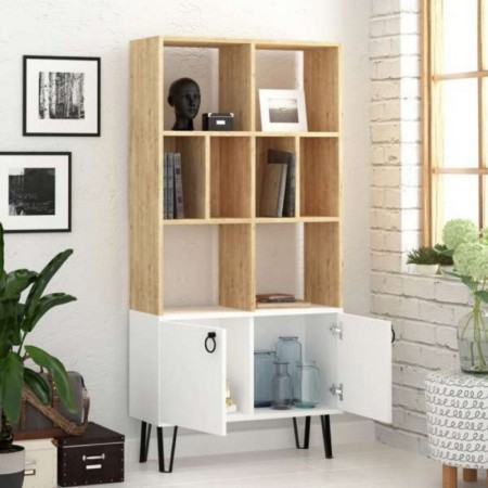 Mobile Libreria in Legno Bianco Rovere con Ante Moderna Scaffali Ufficio Sala