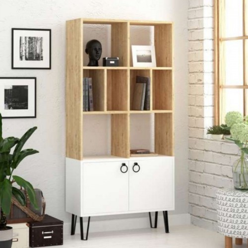 Mobile Libreria in Legno Bianco Rovere con Ante Moderna Scaffali Ufficio Sala