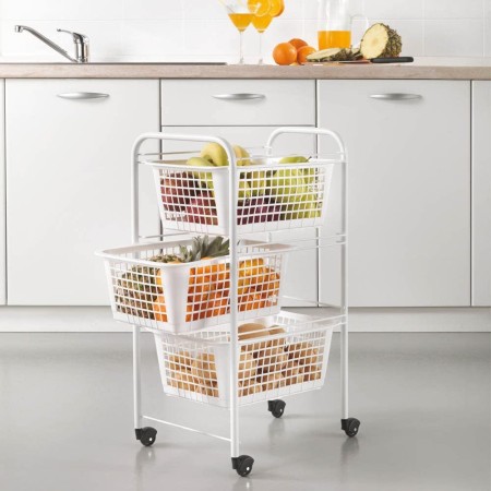 Carrello Organizer 3 Ripiani Scaffale con Ruote Cucina Bagno Ufficio Scorrevole
