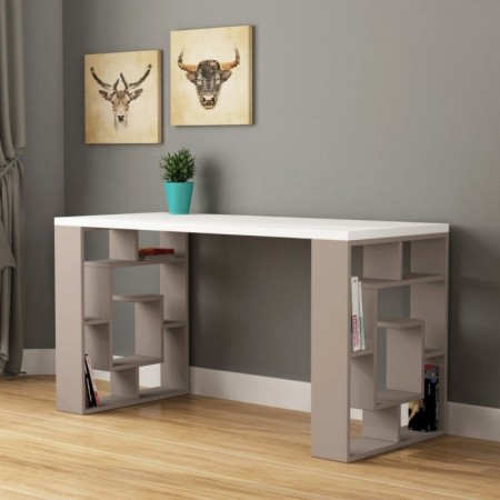 Tavolo Scrivania per Studio in Legno Porta PC con Libreria Ufficio Moderna Sala