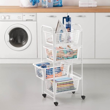 Carrellino Salvaspazio 4 Ripiani con Ruote Lavanderia Cucina Bagno Scorrevole
