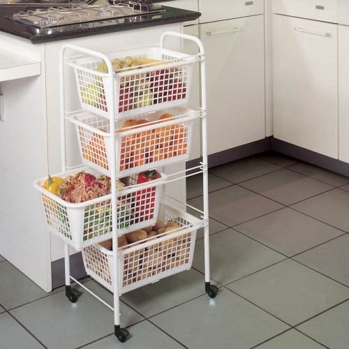 Carrellino Salvaspazio 4 Ripiani con Ruote Lavanderia Cucina Bagno Scorrevole