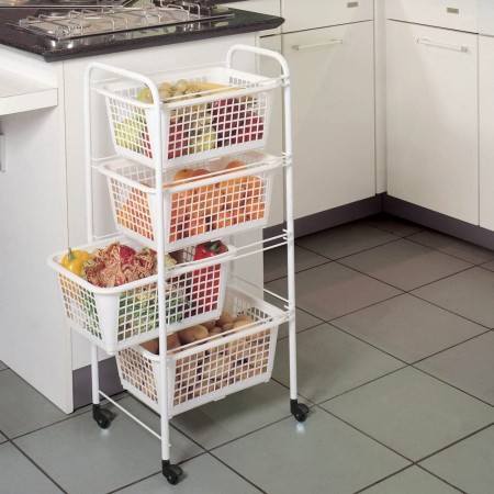 Carrellino Salvaspazio 4 Ripiani con Ruote Lavanderia Cucina Bagno Scorrevole