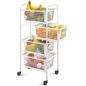 Carrellino Salvaspazio 4 Ripiani con Ruote Lavanderia Cucina Bagno Scorrevole 2