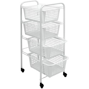 Carrellino Salvaspazio 4 Ripiani con Ruote Lavanderia Cucina Bagno Scorrevole