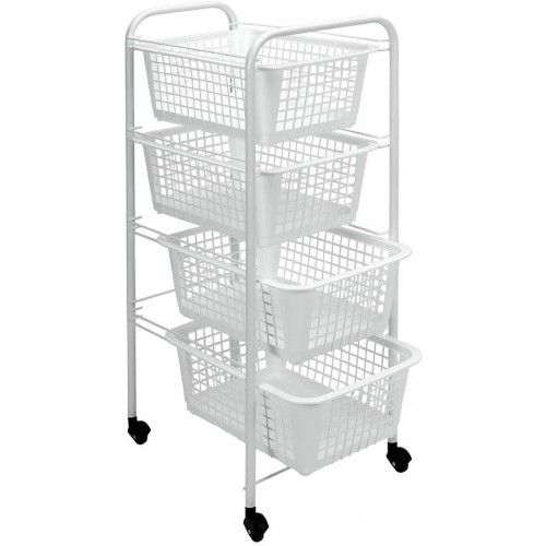 Carrellino Salvaspazio 4 Ripiani con Ruote Lavanderia Cucina Bagno Scorrevole