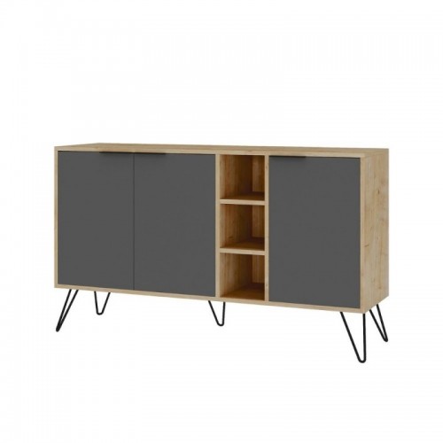 Credenza 3 Ante Antracite e Rovere Mobile Piattaia con Ripiani Soggiorno Sala
