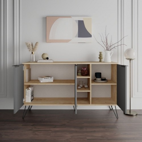 Credenza 3 Ante Antracite e Rovere Mobile Piattaia con Ripiani Soggiorno Sala