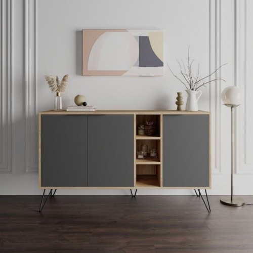 Credenza 3 Ante Antracite e Rovere Mobile Piattaia con Ripiani Soggiorno Sala