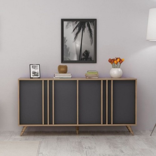 Mobile da Soggiorno Madia 4 Antracite Noce Piattaia Credenza Soggiorno Ingresso