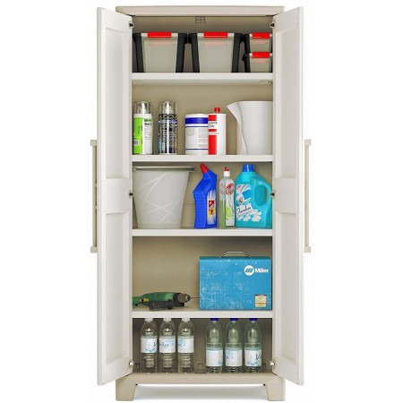 Armadio Keter Alto Tuttopiani in Resina da Esterno Beige Impermeabile Terrazzo