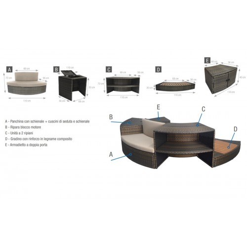 Piscina con Mobili Idromassaggio Spa 184x73 6 Persone Semi Rigida Rotonda