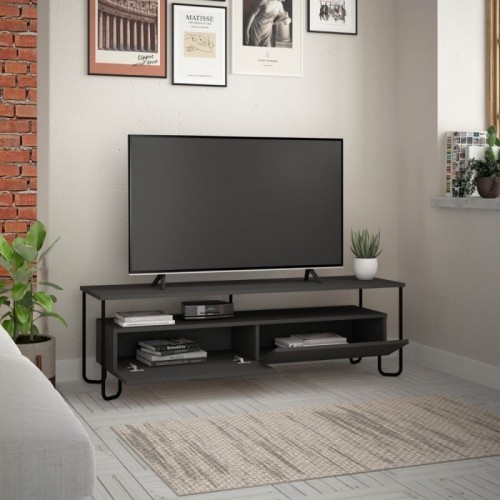 Mobile porta TV Antracite Basso con 2 Ante da Salotto Piedi in Metallo in Legno
