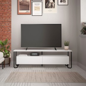 Porta TV in Legno Basso Bianco con Due Ante a Ribalta Piedi in Metallo Mobile