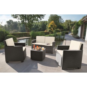 Set Salotto Resina Effetto Polirattan Divano Poltrone Tavolino Giardino Esterno 2