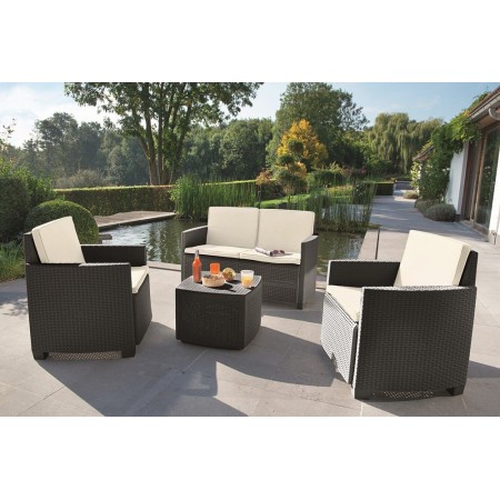 Set Salotto Resina Effetto Polirattan Divano Poltrone Tavolino Giardino Esterno
