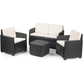Set Salotto Resina Effetto Polirattan Divano Poltrone Tavolino Giardino Esterno