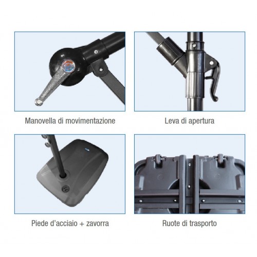 Ombrellone Impermeabile con Luci LED Palo Decentrato Braccio Laterale Retrattile