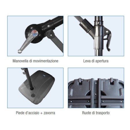 Ombrellone Impermeabile con Luci LED Palo Decentrato Braccio Laterale Retrattile