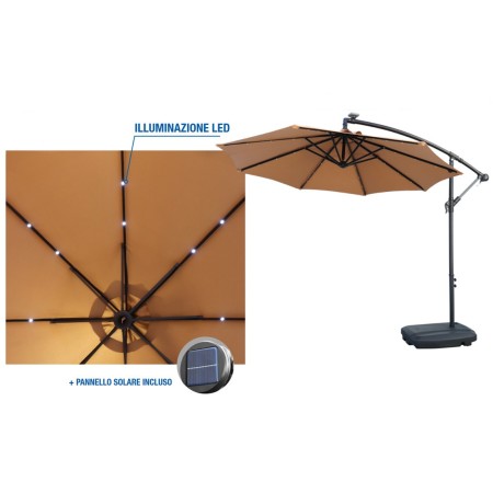 Ombrellone Impermeabile con Luci LED Palo Decentrato Braccio Laterale Retrattile