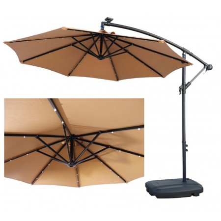 Ombrellone Impermeabile con Luci LED Palo Decentrato Braccio Laterale Retrattile