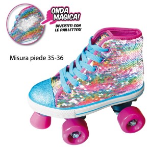 Pattini a Rotelle Sneaker Scarpa 35 36 con Paillettes Freno 4 Ruote da Bambina