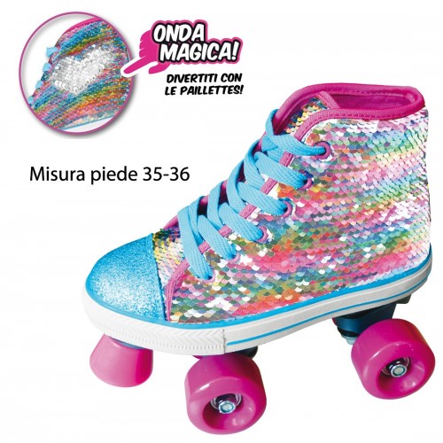 Pattini a Rotelle Sneaker Scarpa 35 36 con Paillettes Freno 4 Ruote da Bambina