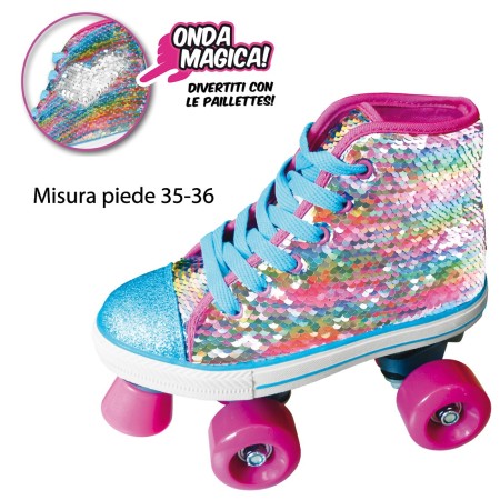 Pattini a Rotelle Sneaker Scarpa 35 36 con Paillettes Freno 4 Ruote da Bambina