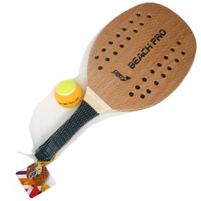 Set Beach Tennis 2 Racchette in Legno con Pallina Racchettoni da Spiaggia Mare 2
