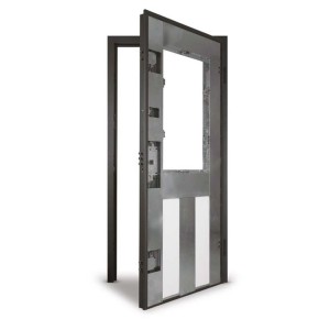 Porta Blindata con Grata e Vetro Pannello per Esterno Grigio Vetroresina 2