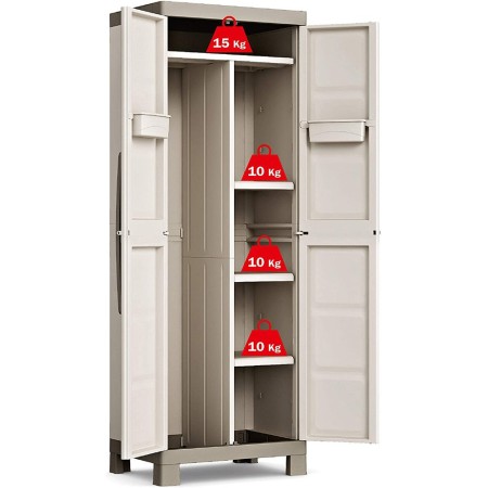Armadio Keter in Resina Alto da Esterno Tortora Multiuso Portascope Beige 2 Ante