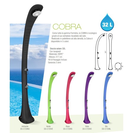 Doccia Solare da Giardino 32 litri Blu Miscelatore per Campeggio Esterno Piscina