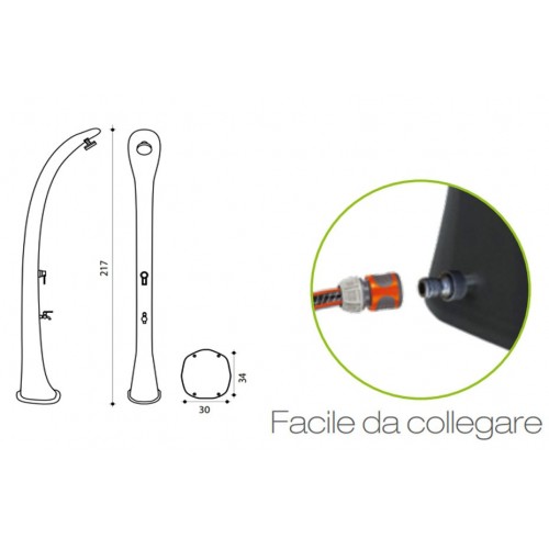 Doccia Riscaldamento Solare 28 litri Nera in Resina da Giardino per Piscina