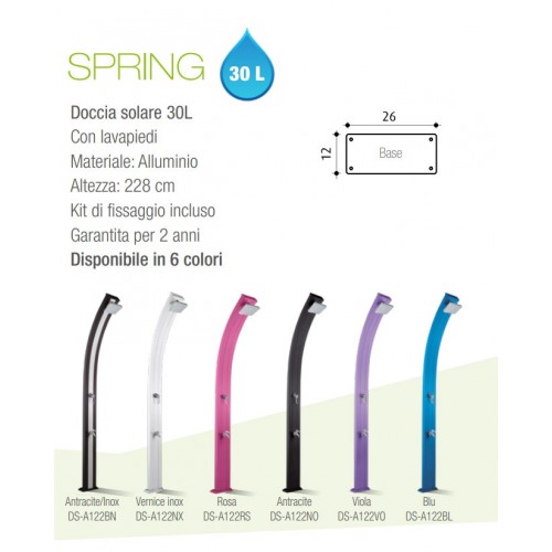 Doccia Solare da Giardino 30 litri in Alluminio Rosa per Esterno Casa Piscina