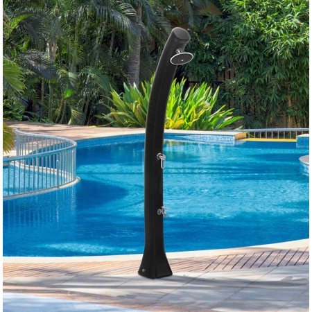 Doccia Solare Nera da Giardino 44 litri Miscelatore Esterno Piscina in Resina