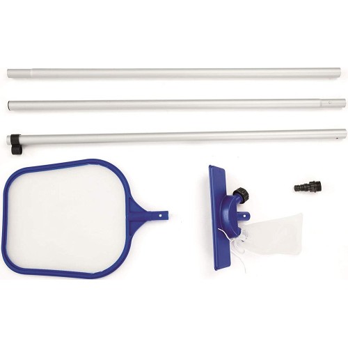 Kit Pulizia Piscina Fuori Terra Fondo Spazzola Aspirante Skimmer Retino Acqua