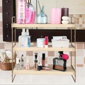 Scaffale Salvaspazio in Legno e Metallo da Bagno Mobiletto Trucchi Multiuso