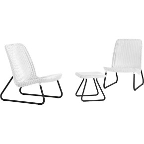 Salotto da Esterno 2 Posti in Resina Bianco Effetto Rattan con Tavolino 2