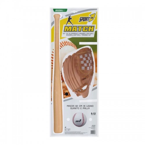 Mazza in Legno Guanto Palla da Baseball Guantone Ecopelle Pallina Softball