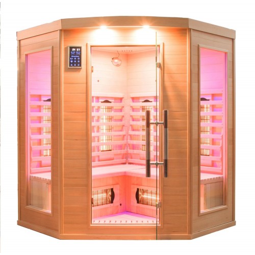 Cabina Sauna ad Raggi Infrarossi 3 4 Posti Angolare Legno da Casa Cromoterapia