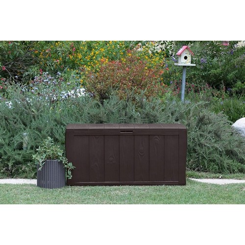 Baule Cassapanca Contenitore Balcone Seduta Marrone 270 Litri Maniglie con Ruote