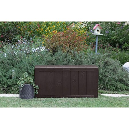 Baule Cassapanca Contenitore Balcone Seduta Marrone 270 Litri Maniglie con Ruote