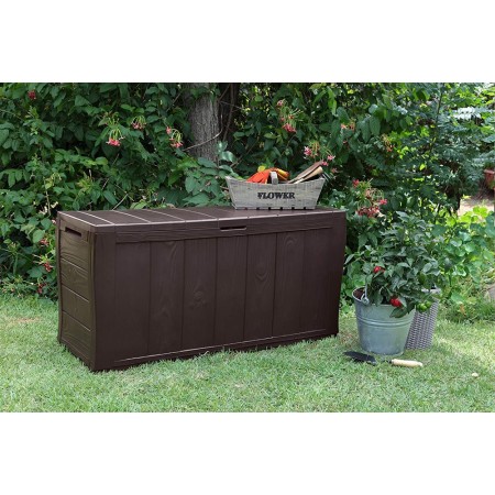 Baule Cassapanca Contenitore Balcone Seduta Marrone 270 Litri Maniglie con Ruote