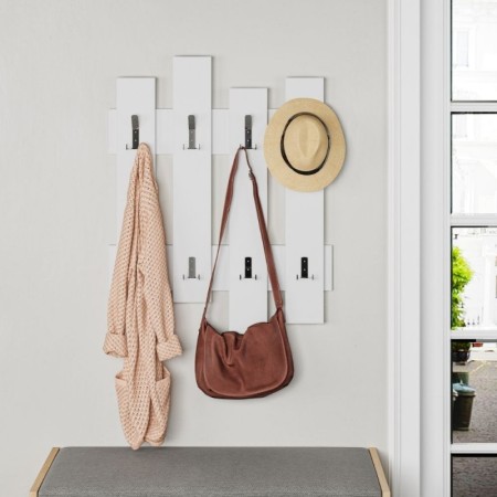 Appendiabiti a Muro in Legno Bianco con Ganci Moderno Mobile ingresso a Parete