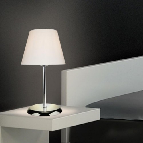 Lampada da Comodino Cromata Paralume in Tessuto E27 Bianco Tavolo Scrivania 
