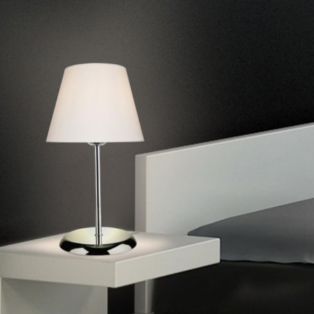 Lampada da Comodino Cromata Paralume in Tessuto E27 Bianco Tavolo Scrivania 