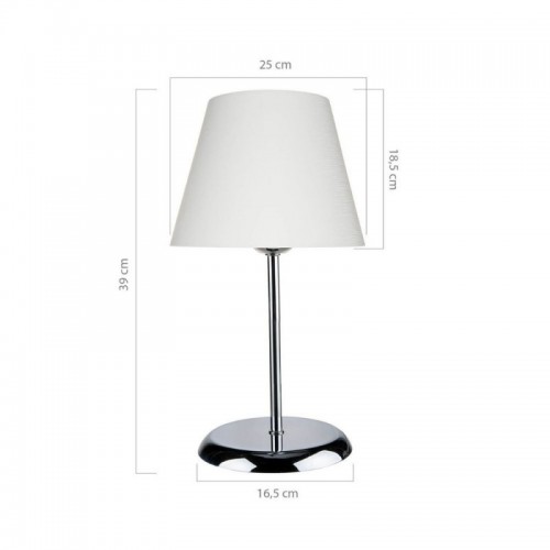Lampada da Comodino Cromata Paralume in Tessuto E27 Bianco Tavolo Scrivania 