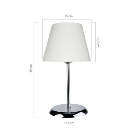 Lampada da Comodino Cromata Paralume in Tessuto E27 Bianco Tavolo Scrivania 