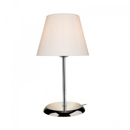 Lampada da Comodino Cromata Paralume in Tessuto E27 Bianco Tavolo Scrivania 